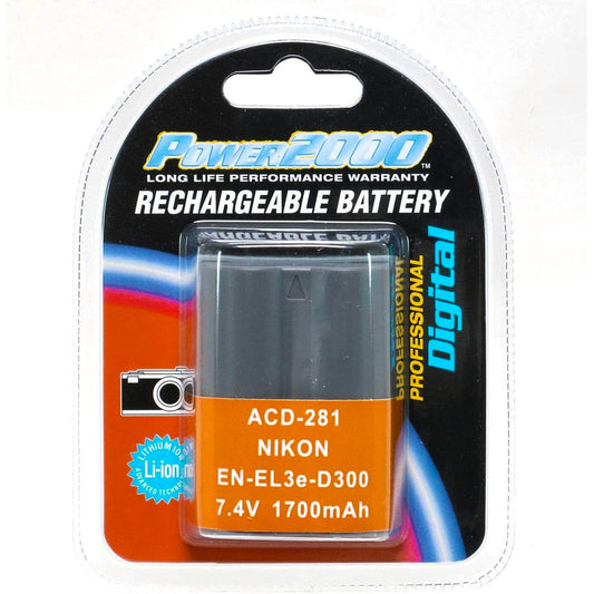 Power2000 EN-EL3E 7.4V 1700mAh Rechargeable Lithium-Ion Battery for Select Nikon Digital Cameras