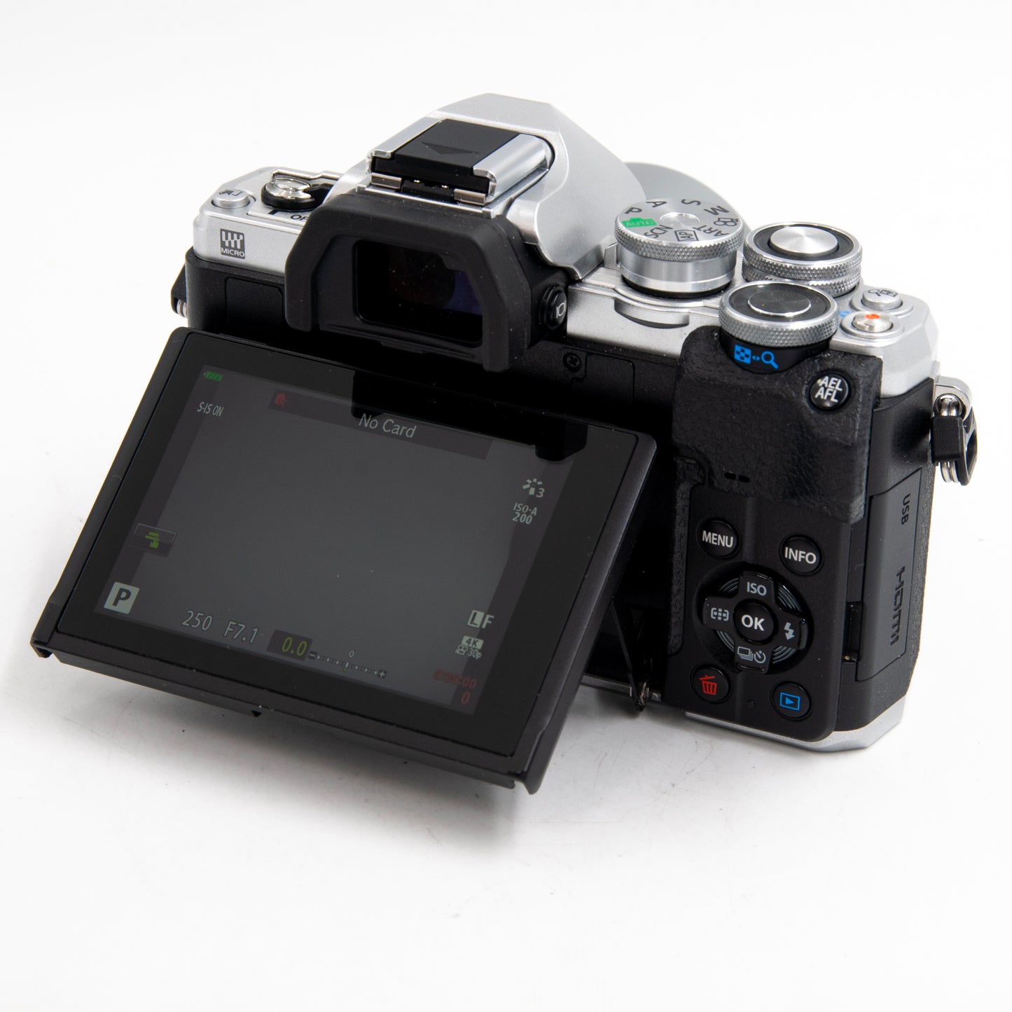 Olympus OM-D E-M10 Mk. IV Silver Pre-Owned Digital Mirrorless Camera with Zuiko 14-42mm f3.5-5.6 Lens