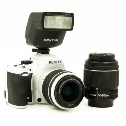 Pentax K50 16.3MP White DSLR with 18-55mm and 50-200mm Lenses, Flash Kit