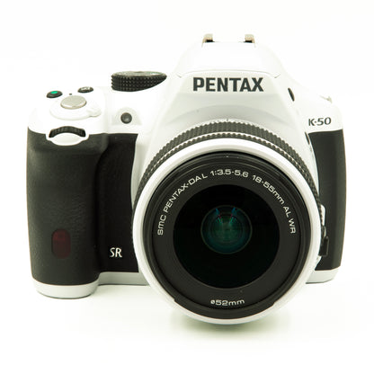 Pentax K50 16.3MP White DSLR with 18-55mm and 50-200mm Lenses, Flash Kit