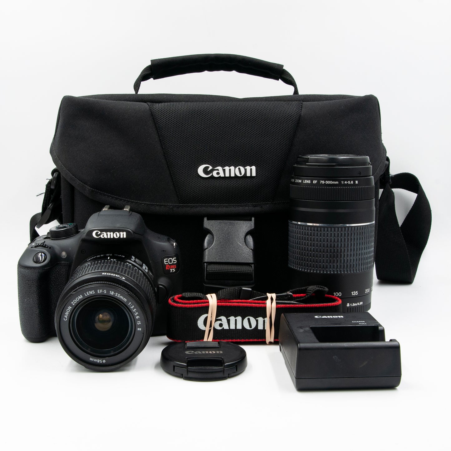 Pre-Owned Canon T5 DSLR Two Lens Kit 18-55mm, 75-300mm, Case, Strap, Batt & Charger