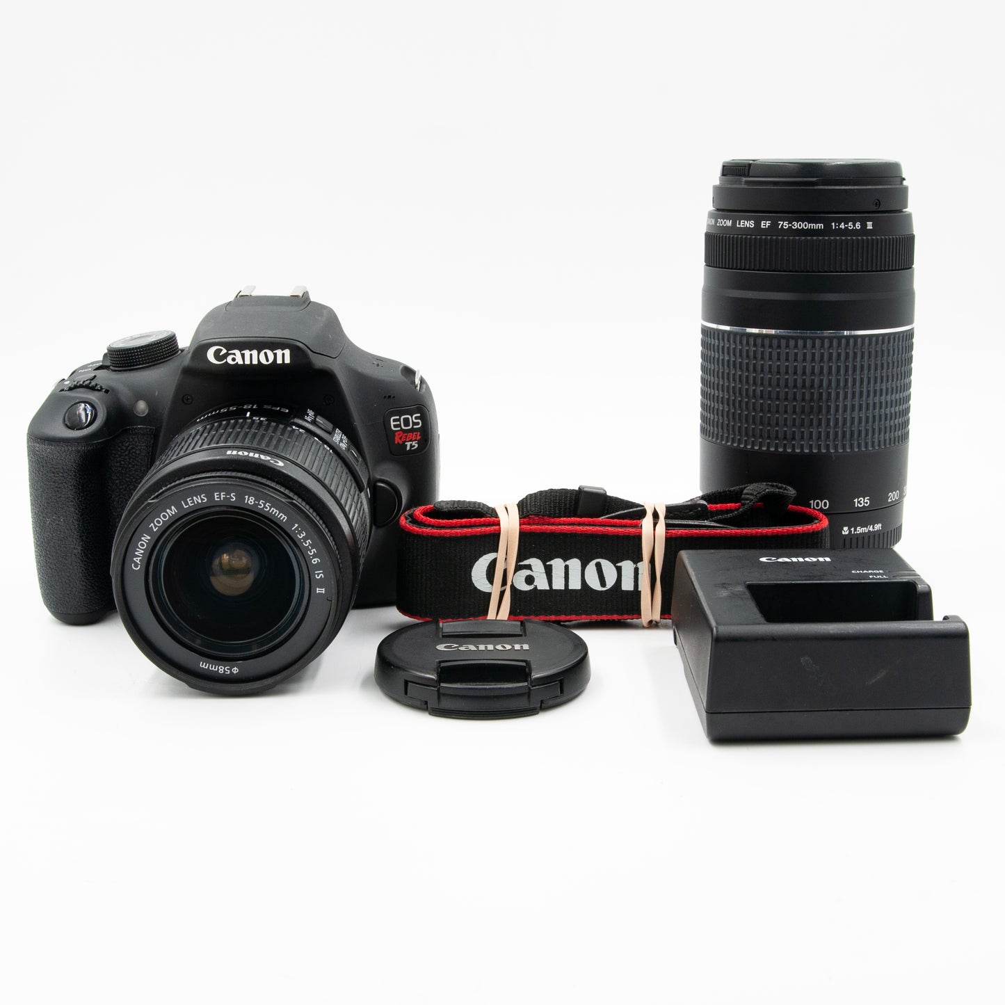 Pre-Owned Canon T5 DSLR Two Lens Kit 18-55mm, 75-300mm, Case, Strap, Batt & Charger