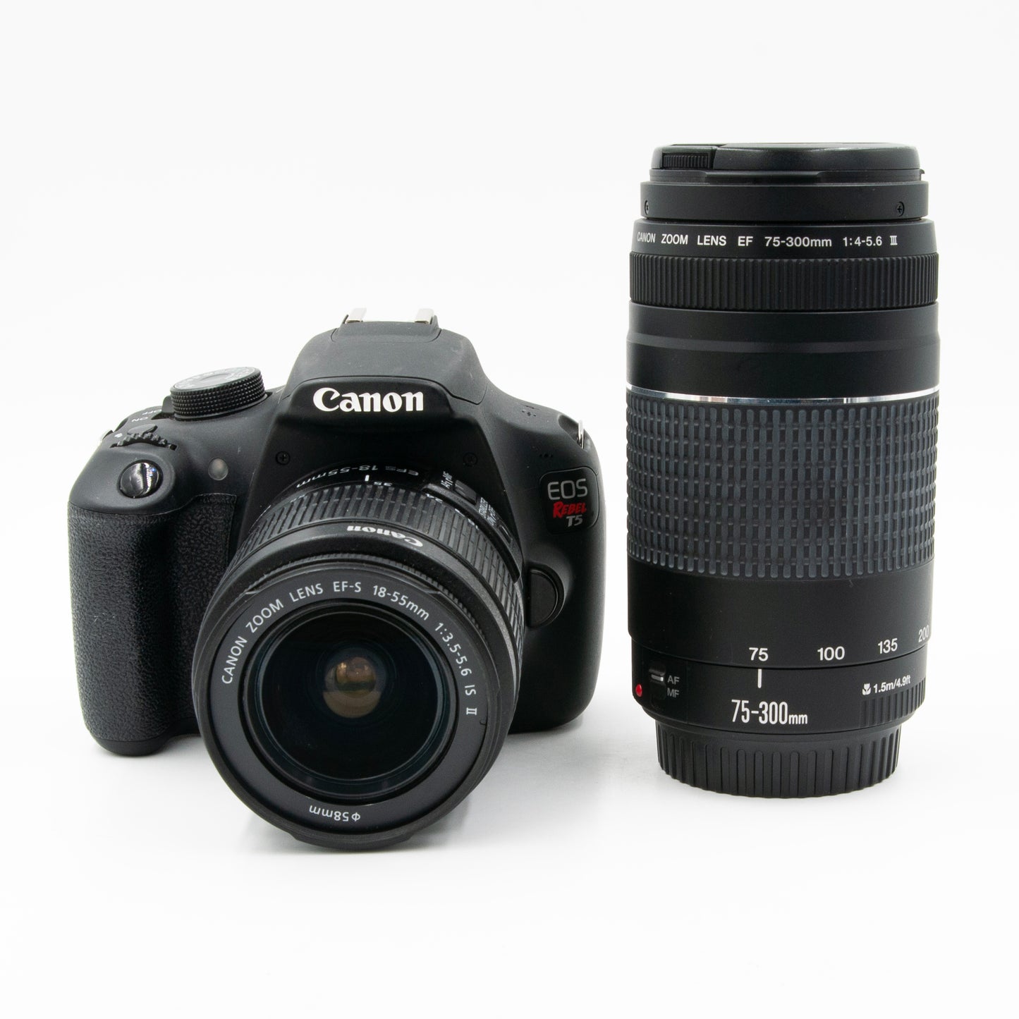 Pre-Owned Canon T5 DSLR Two Lens Kit 18-55mm, 75-300mm, Case, Strap, Batt & Charger