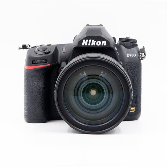 Nikon D780 with 24-120mm lens, from front.