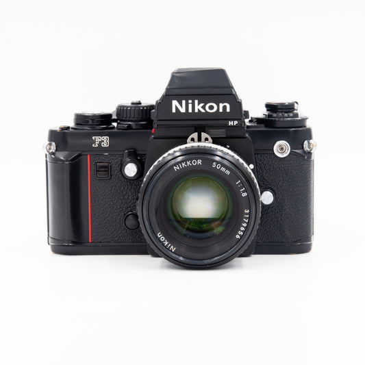 Nikon F3 SLR with Nikon AI 50mm f1.8 lens, from front.