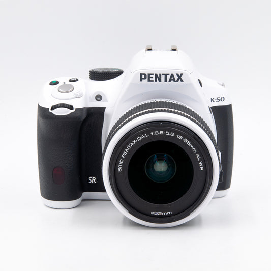 Pre-Owned Pentax K50 16.3MP White DSLR Camera with 18-55mm Lens and Flash Kit